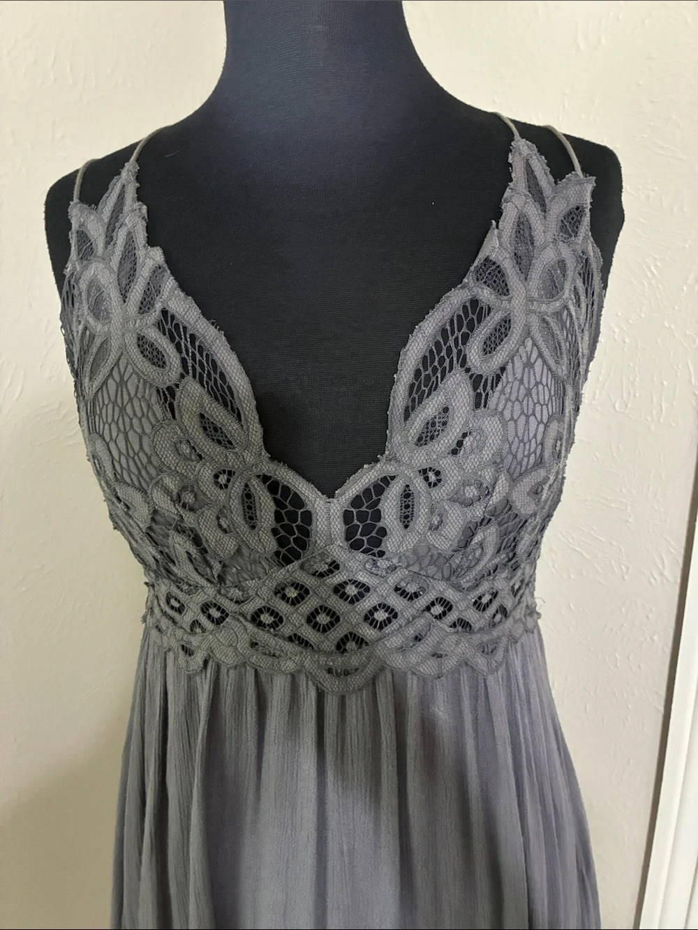 Lace-Trim Grey Sleeveless Dress